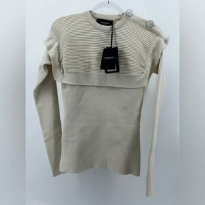 Rochas Crewneck  L/S Ribbed Sweater Stella Ivory Size Small *NWT Some Stains